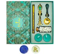 Letter Wax Seal Stamp, Ioggtser Alphabet G Wax Seal Stamp Set Including 1Pcs Copper Head with Iron Handle, 60 Pcs Wax Seal Beads, 1Pcs Wooden Melting Spoon, 2Pcs Candles, 1Pcs Wax Seal Pen