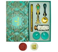 Letter Wax Seal Stamp, Ioggtser Alphabet R Wax Seal Stamp Set Including 1Pcs Copper Head with Iron Handle, 60 Pcs Wax Seal Beads, 1Pcs Wooden Melting Spoon, 2Pcs Candles, 1Pcs Wax Seal Pen