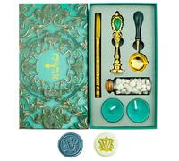 Letter Wax Seal Stamp, Ioggtser Alphabet V Wax Seal Stamp Set Including 1Pcs Copper Head with Iron Handle, 60 Pcs Wax Seal Beads, 1Pcs Wooden Melting Spoon, 2Pcs Candles, 1Pcs Wax Seal Pen