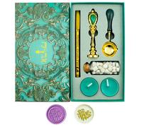 Letter Wax Seal Stamp, Ioggtser Alphabet W Wax Seal Stamp Set Including 1Pcs Copper Head with Iron Handle, 60 Pcs Wax Seal Beads, 1Pcs Wooden Melting Spoon, 2Pcs Candles, 1Pcs Wax Seal Pen