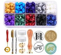 Letter Wax Seal Stamp Kit, 200pcs Assorted Sealing Beads and 2pcs Initial Alphabet H Wax Seal Stamp for Wedding Invitations Gift Wraps Envelopes and Christmas Cards (Alphabet H Kit)