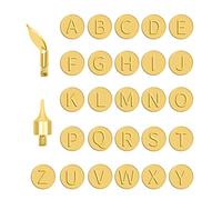 Letter Wood Burning Tip Kit 28pcs Embossing Uppercase and Solde Iron Alphabet Branding Hand Tool Copper Pyrography Head Tools for Wood DIY Making Crafts Embossing, 0.39inch in Dia