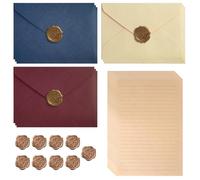 Letter Writing Set, 48 Pcs Vintage Envelopes with 9 Vintage Envelopes, 30 A5 Writing Paper and 9 Wax Seal, Letter Paper for Birthdays, Wedding Invitations, Invitations
