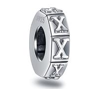 Letter X Spacer Charms, Initial X Alphabet Rubber Stopper Beads in Retro 925 Sterling Silver, fits Pandora Xmas Bracelet, Personalized Gift for Mama/Grandmother/Best Friend