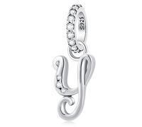 Letter Y Charms Alphabet Pendant, 925 Sterling Silver Initial y Dangle CZ Bead fit Pandora Original Necklace Bracelet con Letra, Gifts for New Year/Thanksgiving/Best Friend