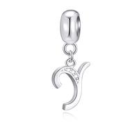 Letter Y Charms Initial Y Alphable Pendant Beads, 925 Sterling Silver Letra Charm Dangle with Clear CZ, fit Pandora Basic Bracelet, Gifts for Aunty/Navy Mom/Sister in Law
