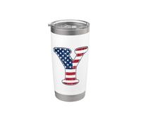 Letter Y First Name Monogram Initial USA American Flag Print Stainless Steel Insulated Tumbler