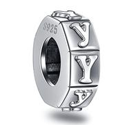 Letter Y Spacer Charms, Initial Y Alphabet Rubber Stopper Beads in Antique 925 Sterling Silver, fits Pandora Xmas Bracelet, Personalized Gift for Happy New Year/Merry Christmas