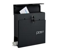 Relaxdays mailbox with modern design, metal, 4 keys, with newspaper holder, HxWxD: approx. 38 x 37 x 12 cm, black