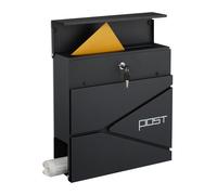 Relaxdays letterbox with modern design, metal, 4 keys, newspaper holder, HxWxD: approx. 38 x 37 x 12 cm, black