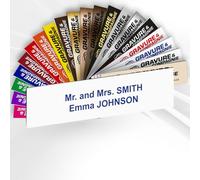 Letterbox Name Plate - Custom Engraved PVC Adhesive Sign with Name - 1 to 3 Lines - 10 x 2.5 cm (White with Blue Text)