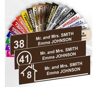 Letterbox Name Plate With Number - Custom Engraved PVC Adhesive Sign with Name and Optional Number - 10 x 2.5 cm - 1 to 3 Lines (Brown)