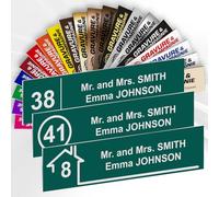 Letterbox Name Plate With Number - Custom Engraved PVC Adhesive Sign with Name and Optional Number - 10 x 2.5 cm - 1 to 3 Lines (Green)