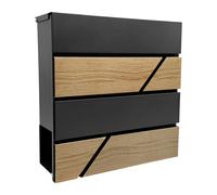 Relaxdays letterbox, wood effect, with newspaper slot, postbox, HWD: 37x37x11 cm, 4 keys, iron, anthracite/natural