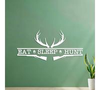 Lettering Decals Art Room Eat Sleep Hunt Hunting Bow Rifle Deer Deer Animal 34x72.3cm Removable Without Leaving Glue White