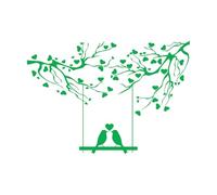 Lettering Decals Birds Tree Branches Heart Love Romance Swing 32x45.9cm Do not Damage The Wall Surface Green
