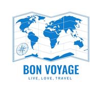 Lettering Decals Bon Voyage World Map Compass Letters Words Tourism Travel 34x38.1cm Tattoo Culture Blue