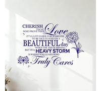 Lettering Decals Cherish Those who Prove Their Love It's a lot Easier for Someone to be Nice to You on a Beatiful Day with Flower Illustration 54.6x82.1cm Glass Stickers DarkBlue
