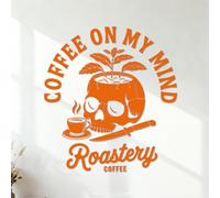 Lettering Decals Coffee Skull Gothic Coffee with Retro Typography 54.6x59.8cm Easy Installation Orange