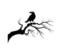 Lettering Decals Crow On Tree Branch Gothic Style Raven 54x78.5cm Self Adhesive Large Black