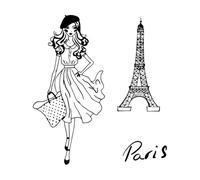 Lettering Decals Fashion Girl Paris Eiffel Tower French Model Romantic 36x41.5cm Personalized Customization S-Black
