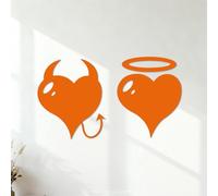 Lettering Decals Heart Love Romance Devil and Angel Bedroom 54.6x94.8cm Do not Damage the wall Surface Orange