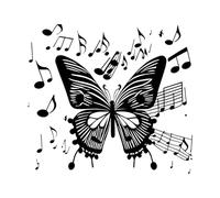 Lettering Decals Music Notes Butterfly and with Flying Musical Notes 42x46.4cm Can Modify and add Information Black