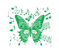 Lettering Decals Music Notes Butterfly and with Flying Musical Notes 67.2x74.2cm Store Decoration Green