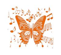 Lettering Decals Music Notes Butterfly and with Flying Musical Notes 67.2x74.2cm Wall beautification Orange