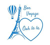 Lettering Decals Paris Bon Voyage Eiffel Tower Love 54x56.4cm Multiple Size Options Blue