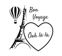 Lettering Decals Paris Bon Voyage Eiffel Tower Love 72x75.2cm Glass Stickers Black