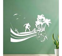 Lettering Decals Summer Surfing Waves Palm Trees Beach Style Surf Island 54.6x79cm Multi Color Selection White