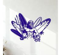 Lettering Decals Surfing Beach Surfboard Neptune Statue Beach House Vacations 35x48.7cm Do not Damage the wall Surface DarkBlue