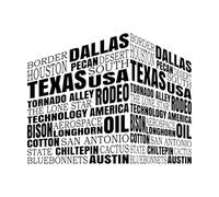 Lettering Decals Texas Words Cloud 68x85.3cm Multiple Size Options Black