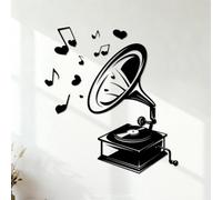 Lettering Decals Vintage Retro Music Gramophone 54.6x60.1cm Easy Installation Black