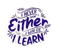 Lettering Design i Never Lose Either i Win or i Learn Motivational Quote Lettering Decals 67.2x77.6cm Waterproof DarkBlue
