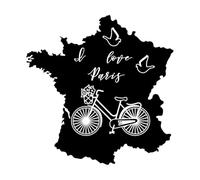 Lettering I Love Paris Map Bicycle Dove Romance Wall Decals PVC 72x73.3cm Art Mural Painting Black