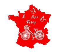 Lettering I Love Paris Map Bicycle Dove Romance Wall Decals PVC 72x73.3cm Removable Without Leaving Glue Rosered