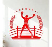 Lettering Stickers Boxing Champion Celebrating Victory in Ring with Laurels and Stars Symbolsizing Triumph 54.6x59.6cm Tattoo Culture Red