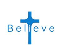 Lettering Stickers Christian Cross with Word Believe Hand Lettering 34x48.4cm Car Body Decoration Blue