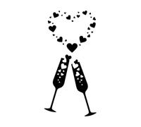 Lettering Stickers Drinks Alcohol Toast Heart Symbol Romance Champagne Glasses 32x62.3cm Self Adhesive Small Black