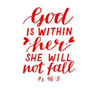 Lettering Stickers Hand Lettering God is Within Her She Will Not Fall 51x71.6cm Multiple Size Options Red