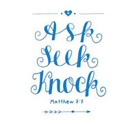 Lettering Stickers Hand Lettering with Bible Verse Ask Seek Knock 50.4x68.6cm Tattoo Culture Blue