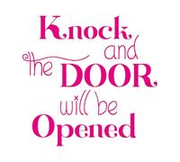 Lettering Stickers Knock and Door Will be Opened 54.6x56.6cm Window Decals Rosered