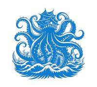 Lettering Stickers Kraken Rising a Giant Octopus Emerging 54.6x55.1cm Self Adhesive Blue