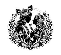 Lettering Stickers Radha Krishna Silhouette Design in Classic 67.2x68cm Waterproof Black