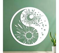 Lettering Stickers Religious Yinyang Symbols Sun Moon Buddhism Stars Day and Night 54.6x54.6cm Window Decals White