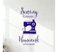Lettering Stickers Sewing is Always A Chore Whenever Sewing Machine Sewing Shop Quilting 35x64.2cm Glass Stickers DarkBlue