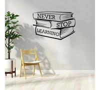 Lettering Study Books Wall Sticker Never Stop Learning Motivational Quote Wall Decal Library Classroom Decor Vinyl Mural 42X28CM