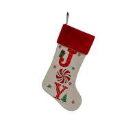 Letters Print Christmas Stockings Cartoon Christmas Ball Pattern Candy Bags Patchwork Treat Bag Hanging Ornament for Fireplace Mantel (Joy, 46cm*27cm)